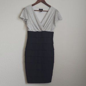 Enfocus Studio Silver Black Bodycon Tiered Dress
